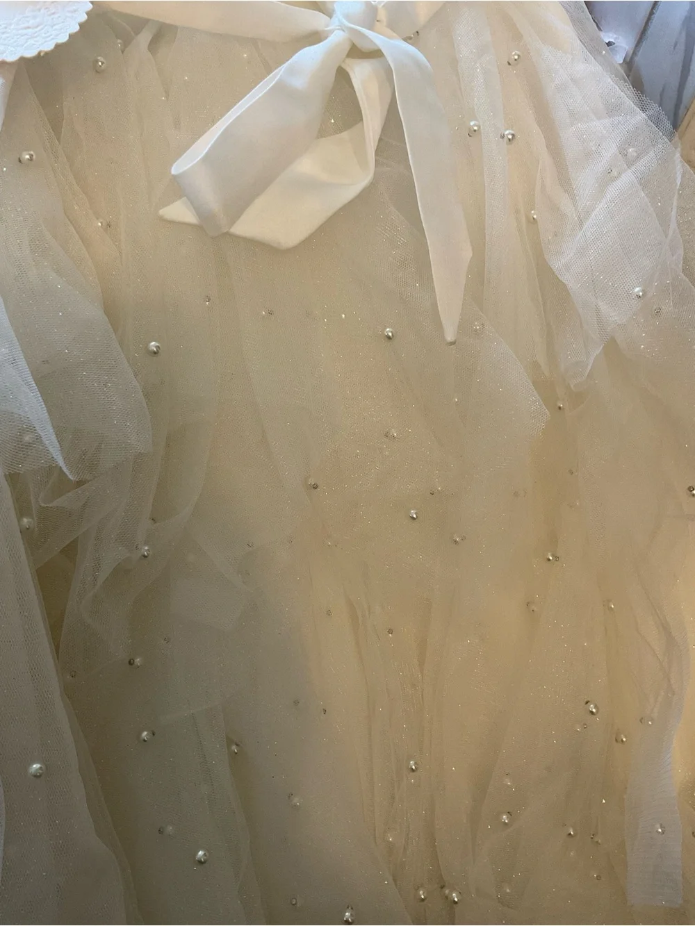 American Princess Ivory Pearl-Trim Tulle Formal Dress